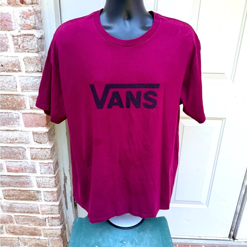 Vans, Shirt Sleeve, Burgundy with Black Lettering, Shirt, Size XL